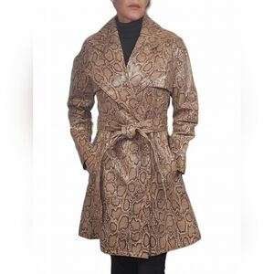 🎁HOLIDAY SPECIAL🎁NEIMAN MARCUS Tan Leather Belted Python Print Trench Coat